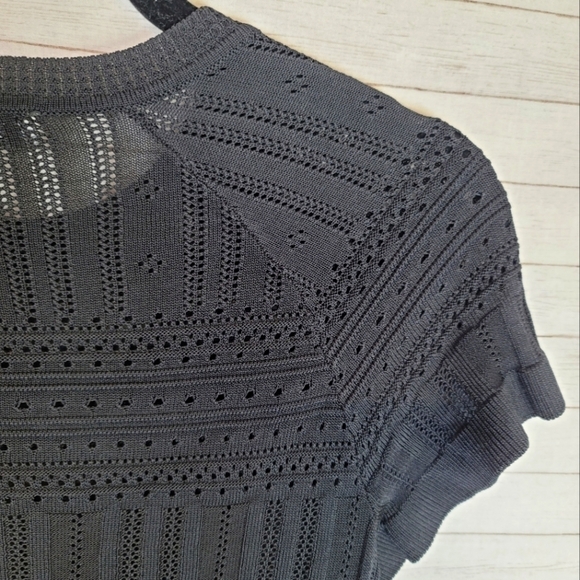 ZARA BLACK CROCHET KNIT FLUTTER SLEEVE BLOUSE, SZ SMALL - Picture 7 of 10